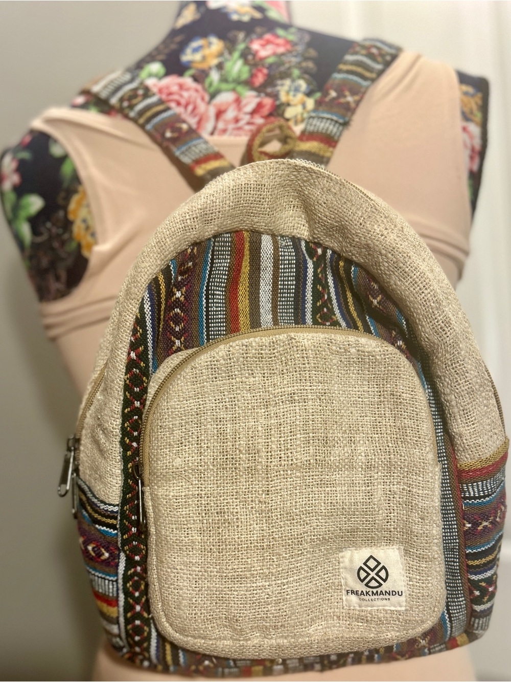 Freakmandu Mini Hemp Backpack Boho Hippie Festival Bag Nepal Handwoven 11x4x3